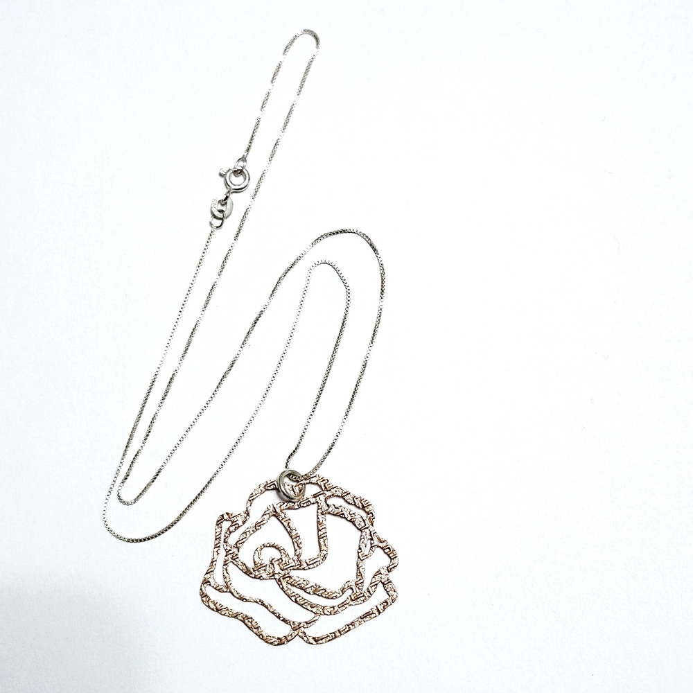 ROSE Gold Over Sterling Silver Pendant ; Chain Necklace 18" - Picture 9 of 9